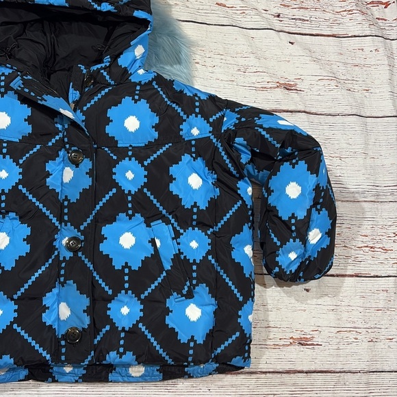 NWT Maje Mod Flower Print Sporty Winter Puffer Oversized Jacket Black Blue sz 0 - Picture 12 of 13